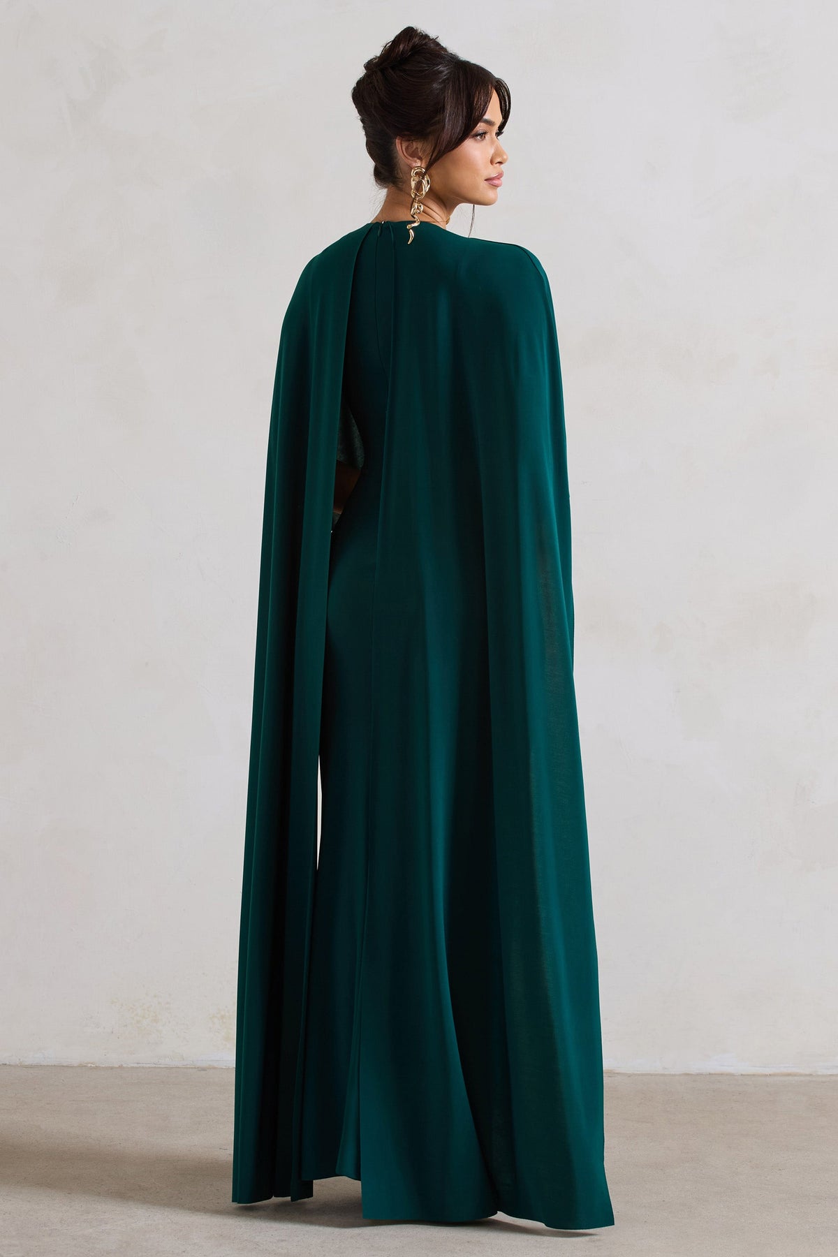 Padma | Bottle Green Draped Maxi Dress With Cape Sleeves