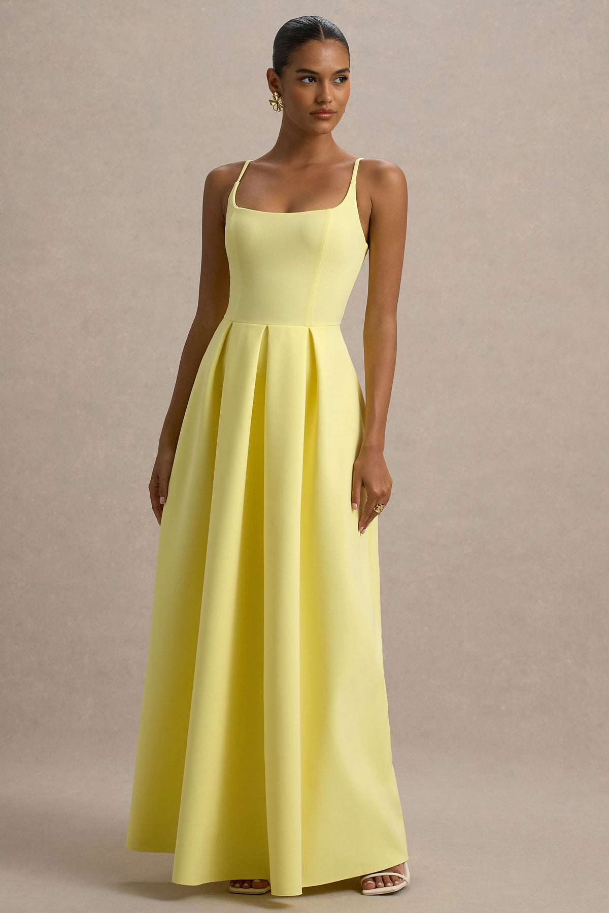 Bambina Lemon Scoop-Neck Pleated Maxi Dress Club L London - USA Bambina Lemon Scoop-Neck Pleated Maxi Dress Club L London - USA