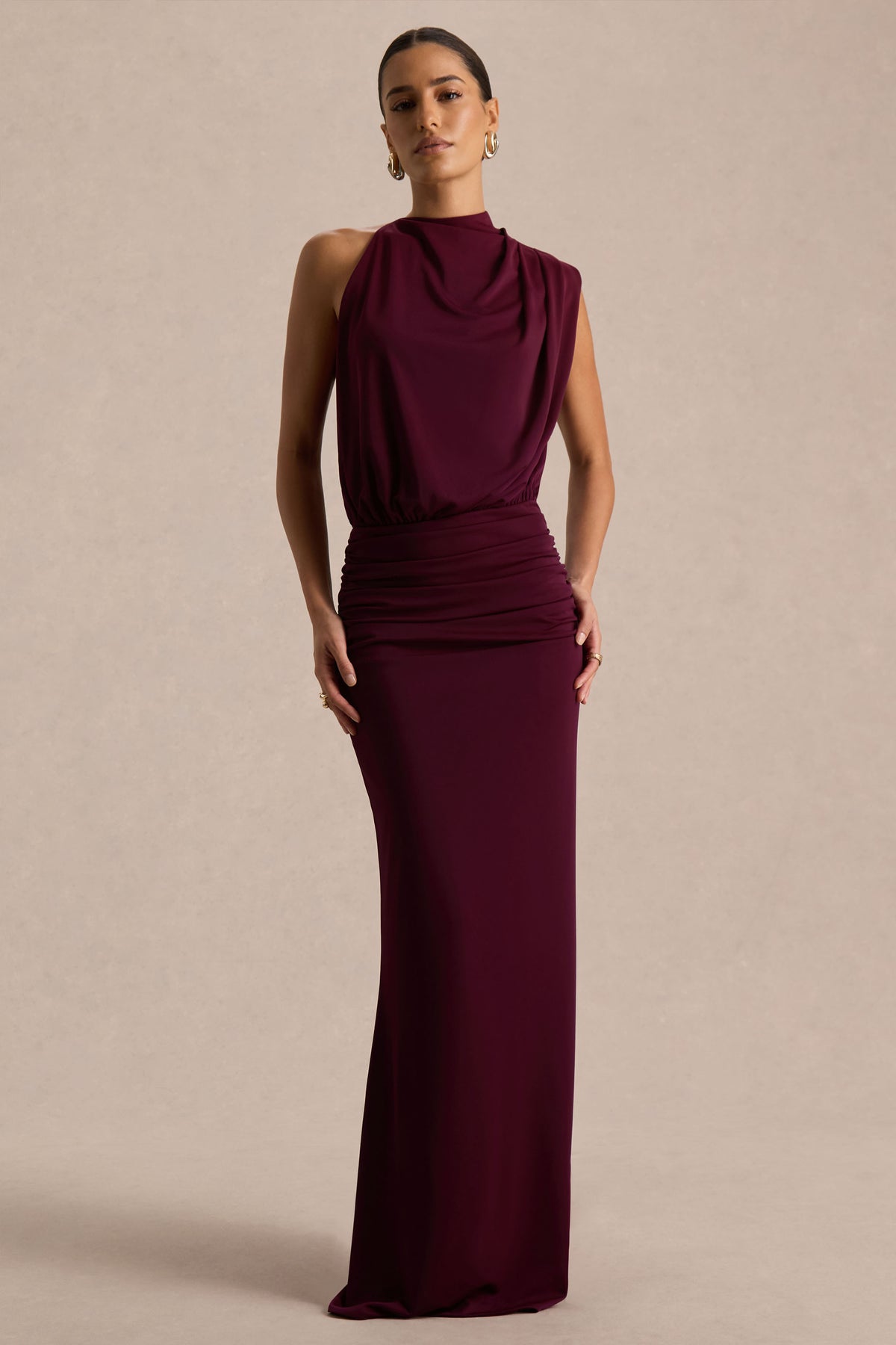 Umaira Burgundy High-Neck Maxi Dress Club L London - USA Umaira Burgundy High-Neck Maxi Dress Club L London - USA