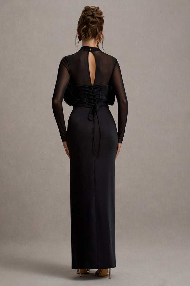 Alder Black Mesh Long-Sleeve Ruffled Split Maxi Dress Club L London - USA Alder Black Mesh Long-Sleeve Ruffled Split Maxi Dress Club L London - USA