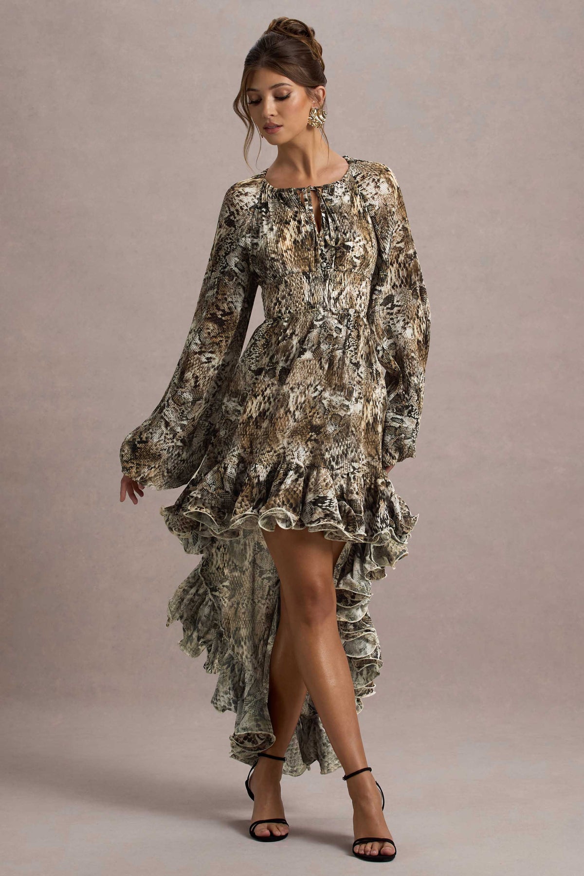 Namir Snake Print High-Low Chiffon Maxi Dress Club L London - USA Namir Snake Print High-Low Chiffon Maxi Dress Club L London - USA