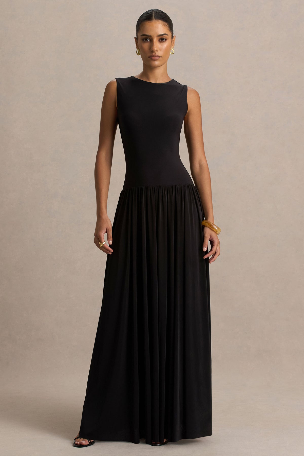 Rosalita | Black Crew-Neck Maxi Dress With Drop-Waist - UK 16 Black Rosalita | Black Crew-Neck Maxi Dress With Drop-Waist - UK 16 Black