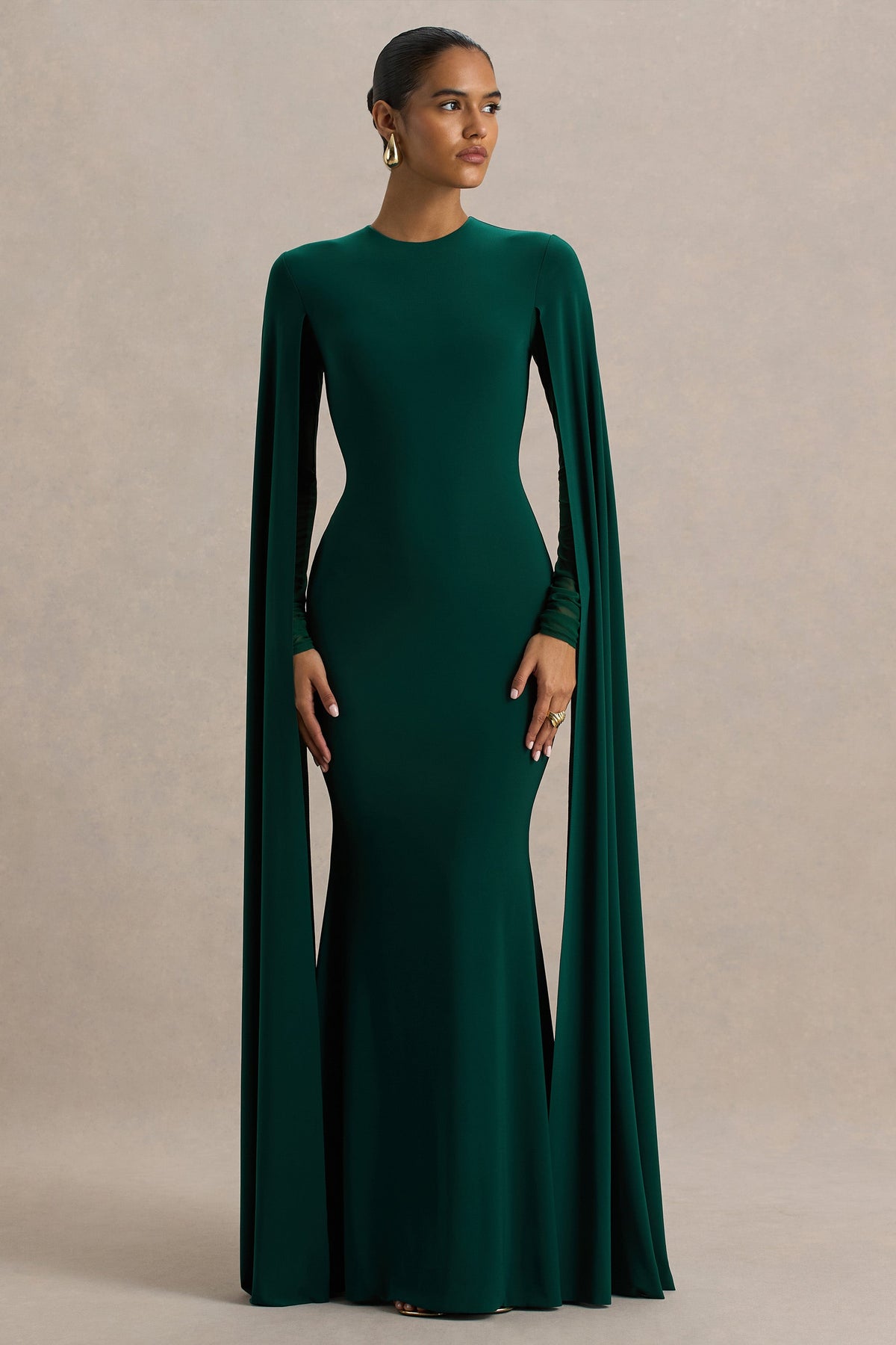 Isla | Bottle Green Crew-Neck Maxi Dress with Cape Sleeve - UK 12 Bottle Green Isla | Bottle Green Crew-Neck Maxi Dress with Cape Sleeve - UK 12 Bottle Green