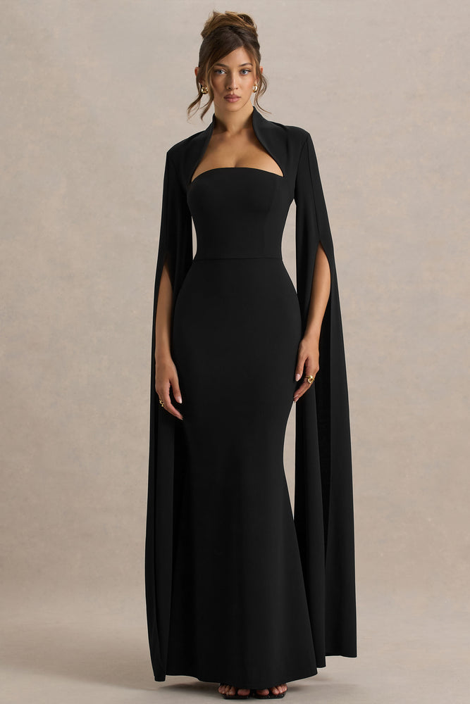 slim fit dress slacks LaDivine CD356 Long Fitted Formal Cape Dress  The Dress Outlet