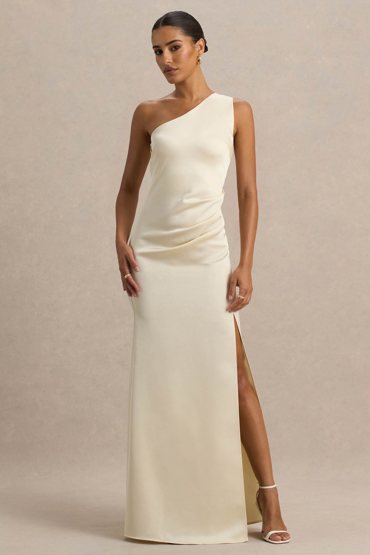 Beth Pale Lemon Asymmetric Neckline High-Split Maxi Dress Club L London - USA Beth Pale Lemon Asymmetric Neckline High-Split Maxi Dress Club L London - USA