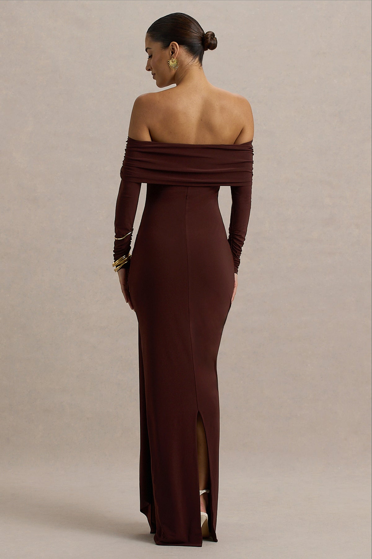 Jovie Brown Bardot Wrap Maxi Dress With Sash Detail Club L London - USA Jovie Brown Bardot Wrap Maxi Dress With Sash Detail Club L London - USA