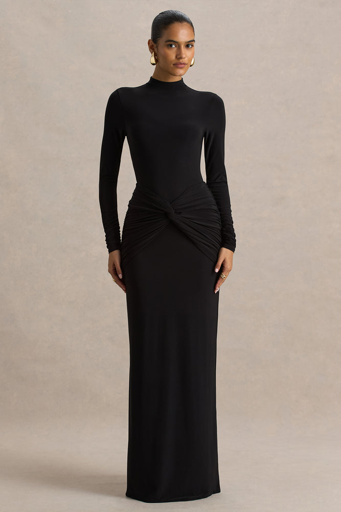 Alula Black High-Neck Maxi Dress With Twist Detail – Club L London
