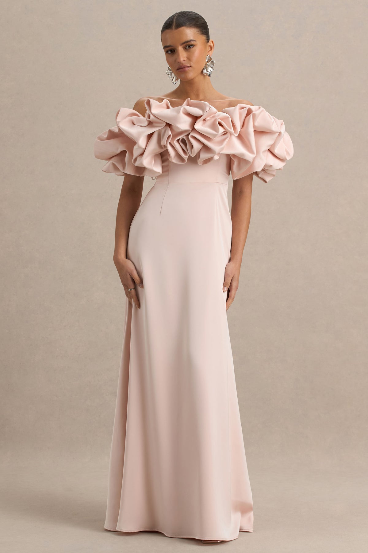 Allie Pale Pink Puff Bardot Maxi Dress – Club L London
