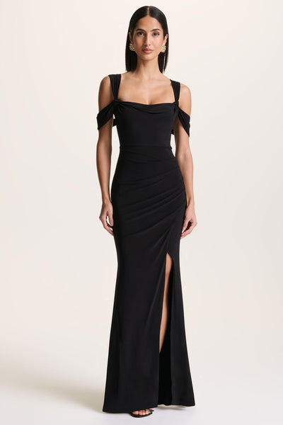 スーツ・フォーマル・ドレス ANDRESD drape dress BLACK Amoura Black Square-Neck Draped Wrap Maxi Dress – Club L London - USA