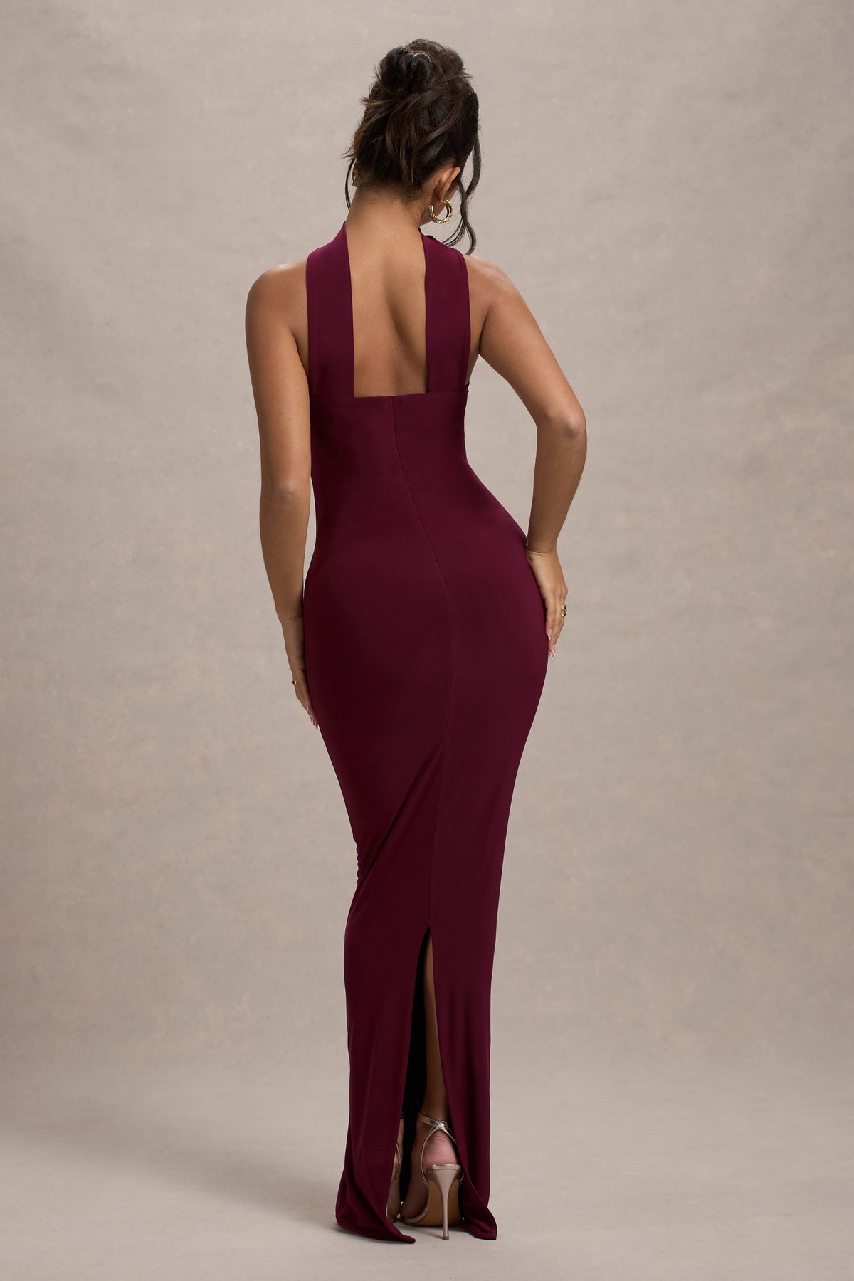 Nobu | Burgundy Bandeau Maxi Dress With Halter-Collar - UK 8 Burgundy Nobu | Burgundy Bandeau Maxi Dress With Halter-Collar - UK 8 Burgundy