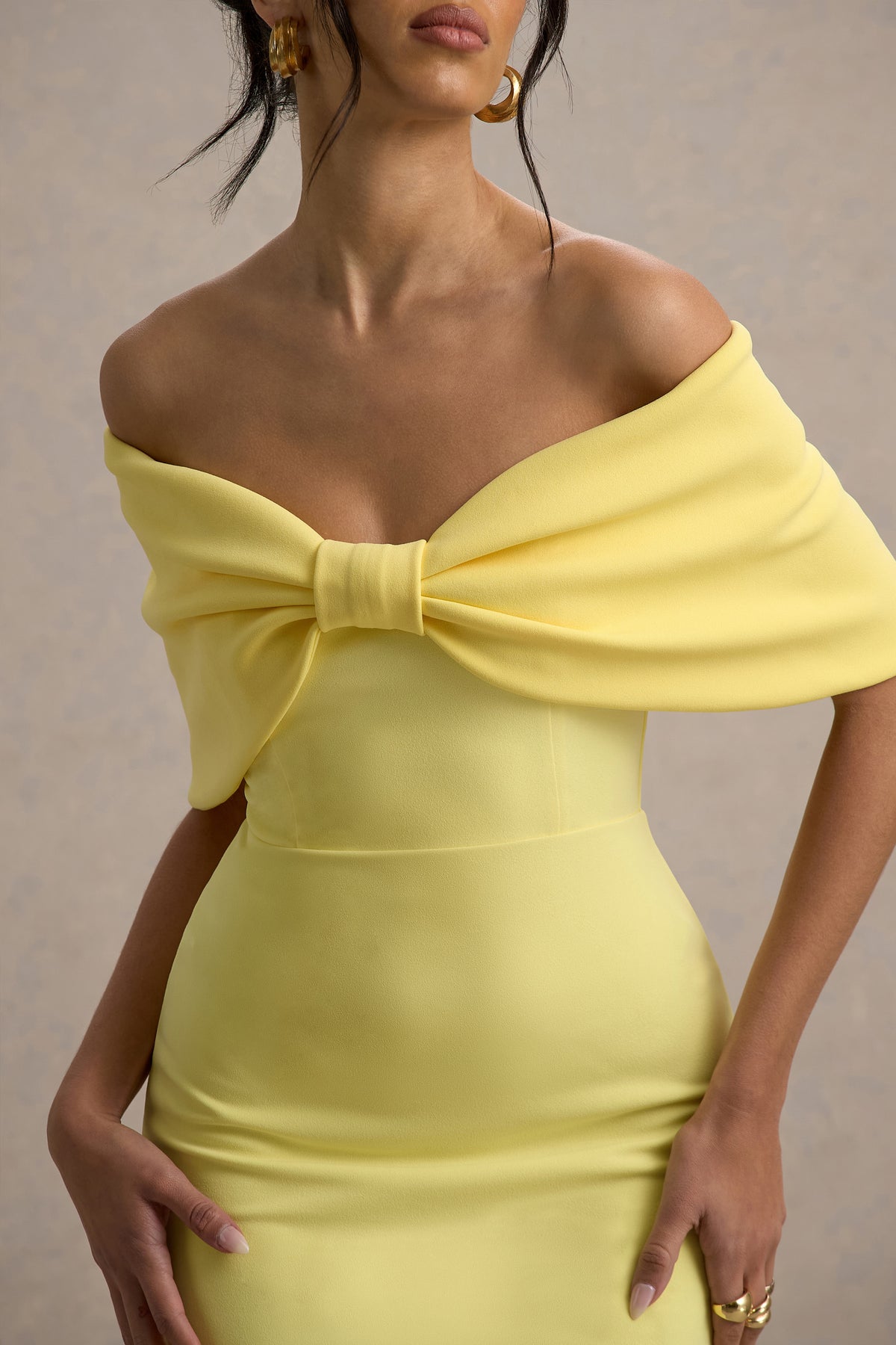 Cornelia Lemon Strapless Maxi Dress With Oversized Bow Club L London - USA Cornelia Lemon Strapless Maxi Dress With Oversized Bow Club L London - USA