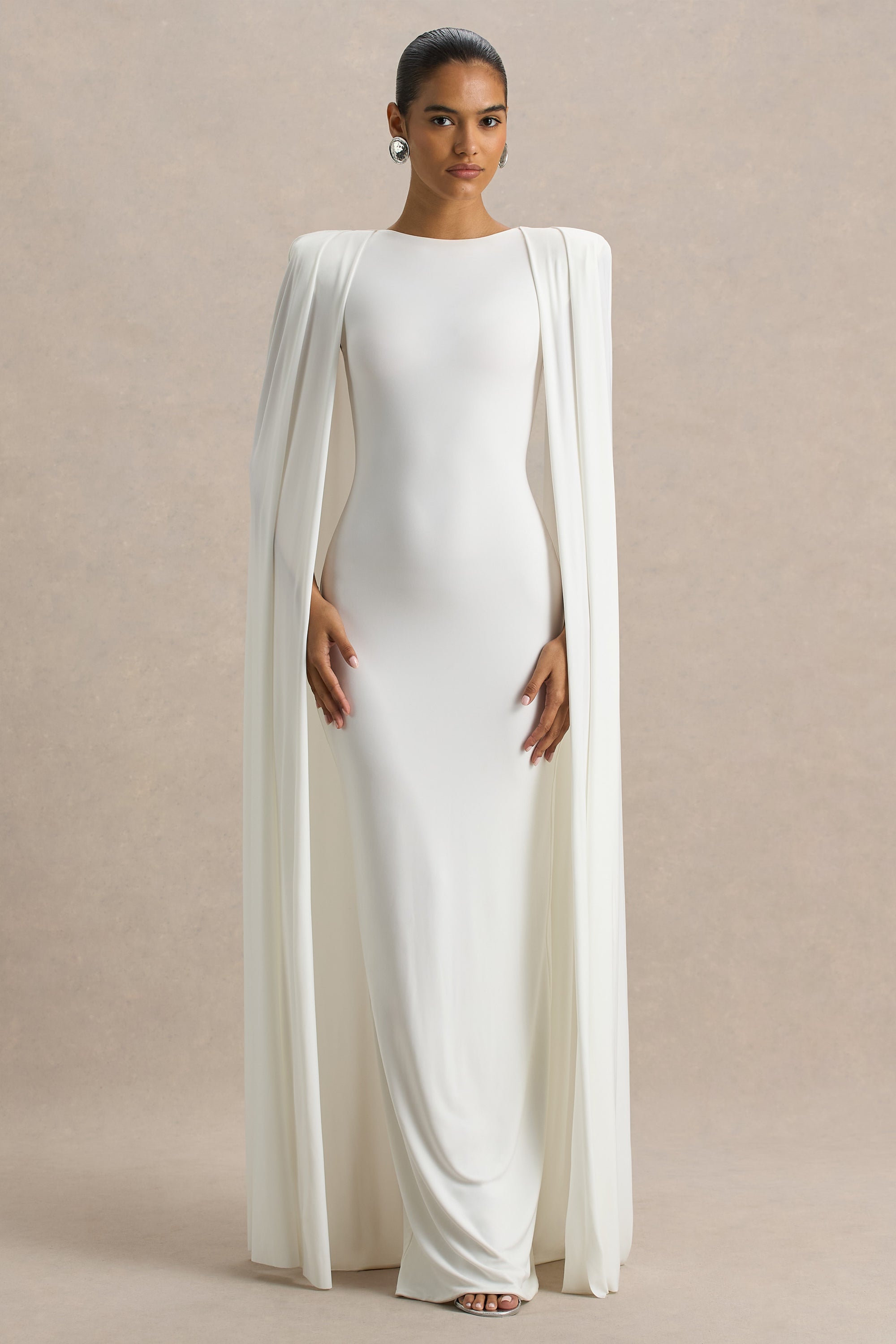 white dress cape pur Embellished Gown Crafted from sleek ivory crpe Reiss Maxi Dress With Cape