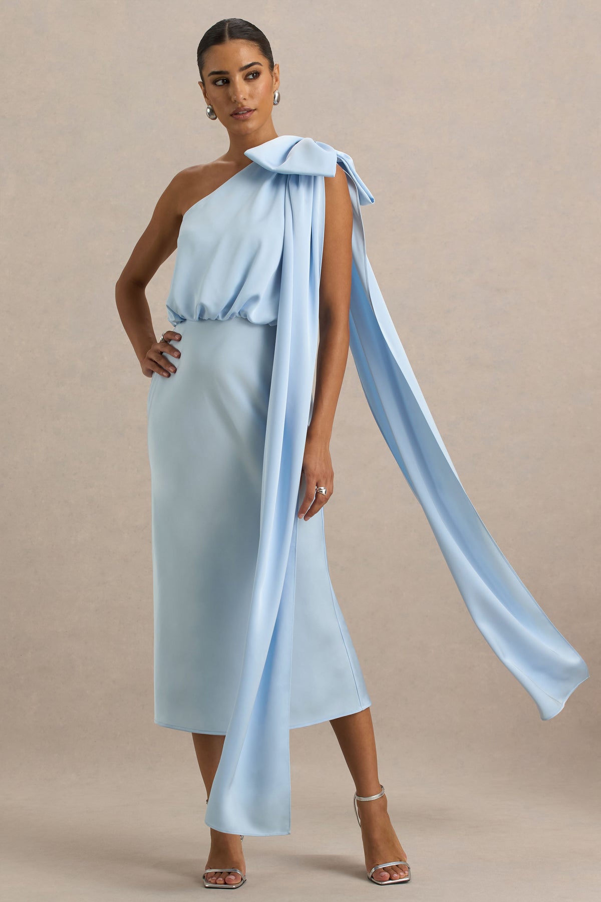 blue satin asymmetric dress Asymmetrical satin dress - Women