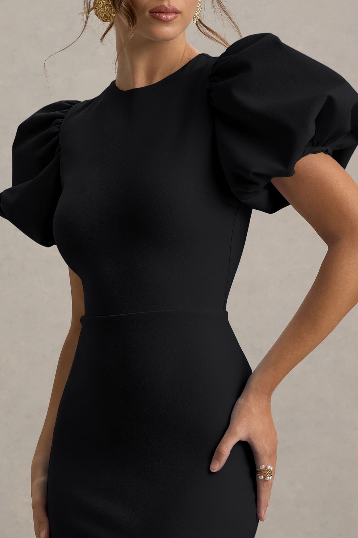 black puff sleeve midi dress Dakota Black Puff-Sleeve Midi Dress – Club L London