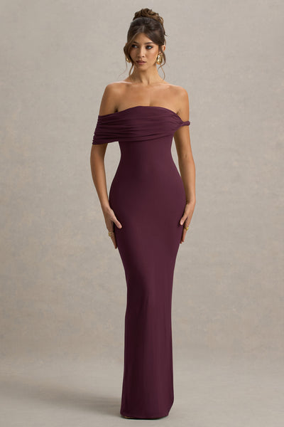 Melika | Burgundy Twisted Bardot Maxi Dress - UK 14 TAWNY PORT