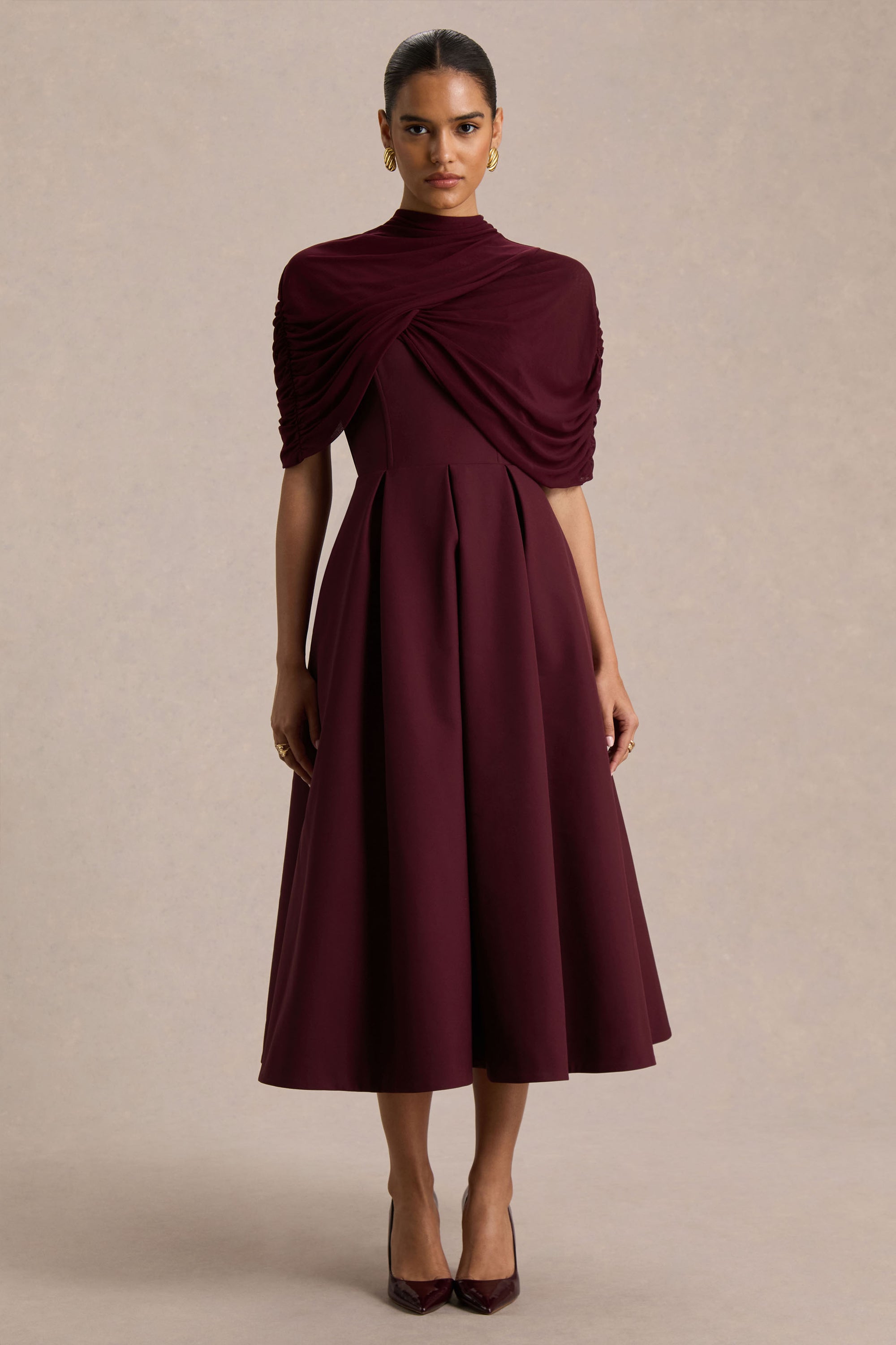 sheer burgundy dress Sheer Goddess Mesh Maxi Dress - Burgundy
