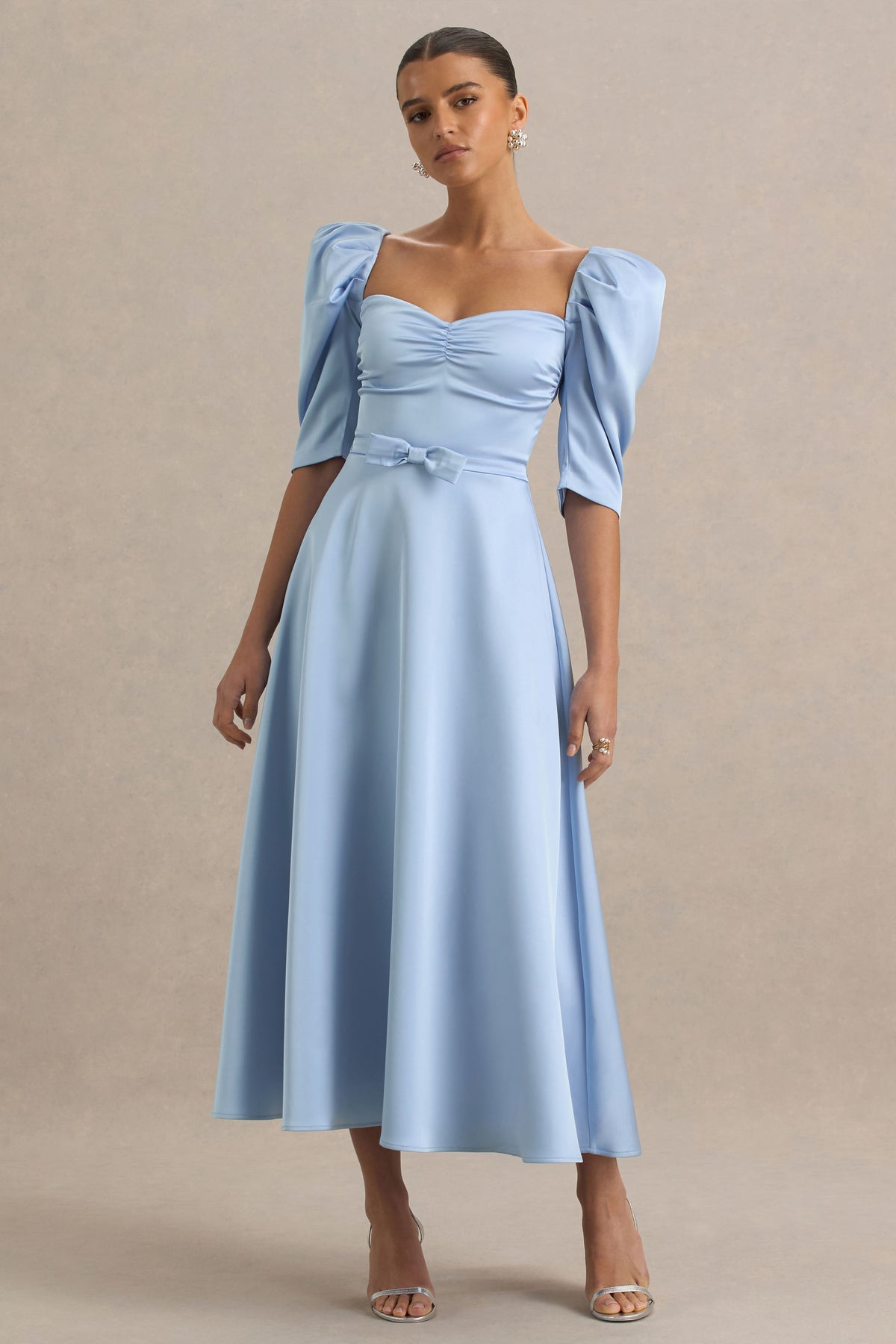 Rosey Powder Blue Satin Sweetheart Midi Dress Club L London - USA Rosey Powder Blue Satin Sweetheart Midi Dress Club L London - USA