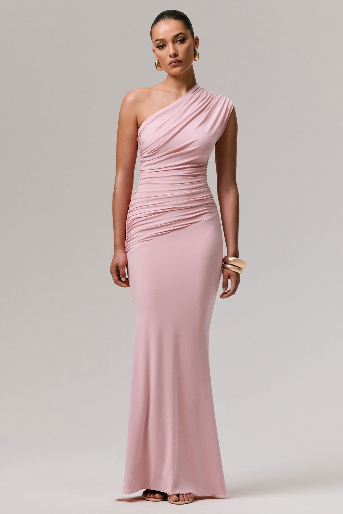 Mardi | PINK Asymmetric Maxi Dress With Ruching - UK 6 PINK Mardi | PINK Asymmetric Maxi Dress With Ruching - UK 6 PINK