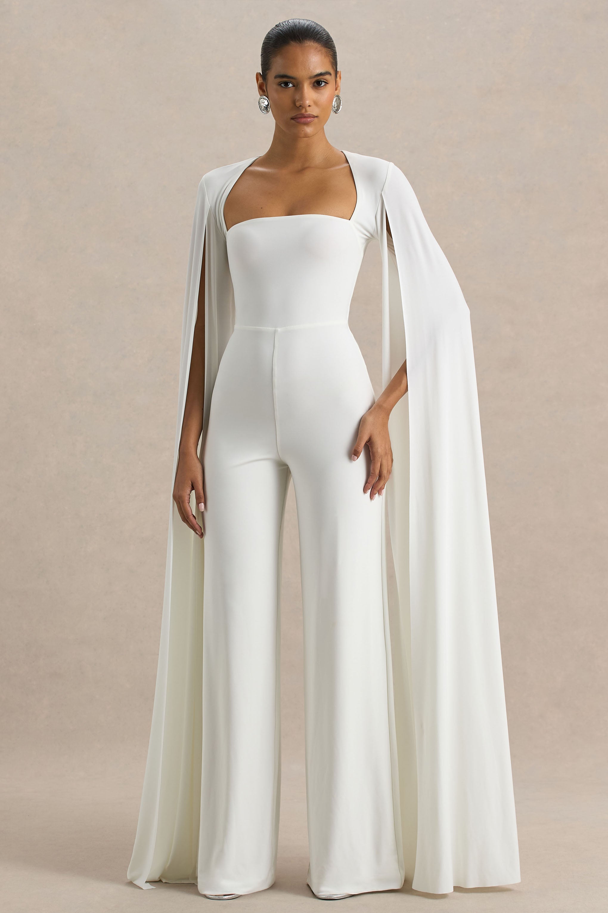 Zara | White Square-Neck Jumpsuit With Cape Sleeves – Club L