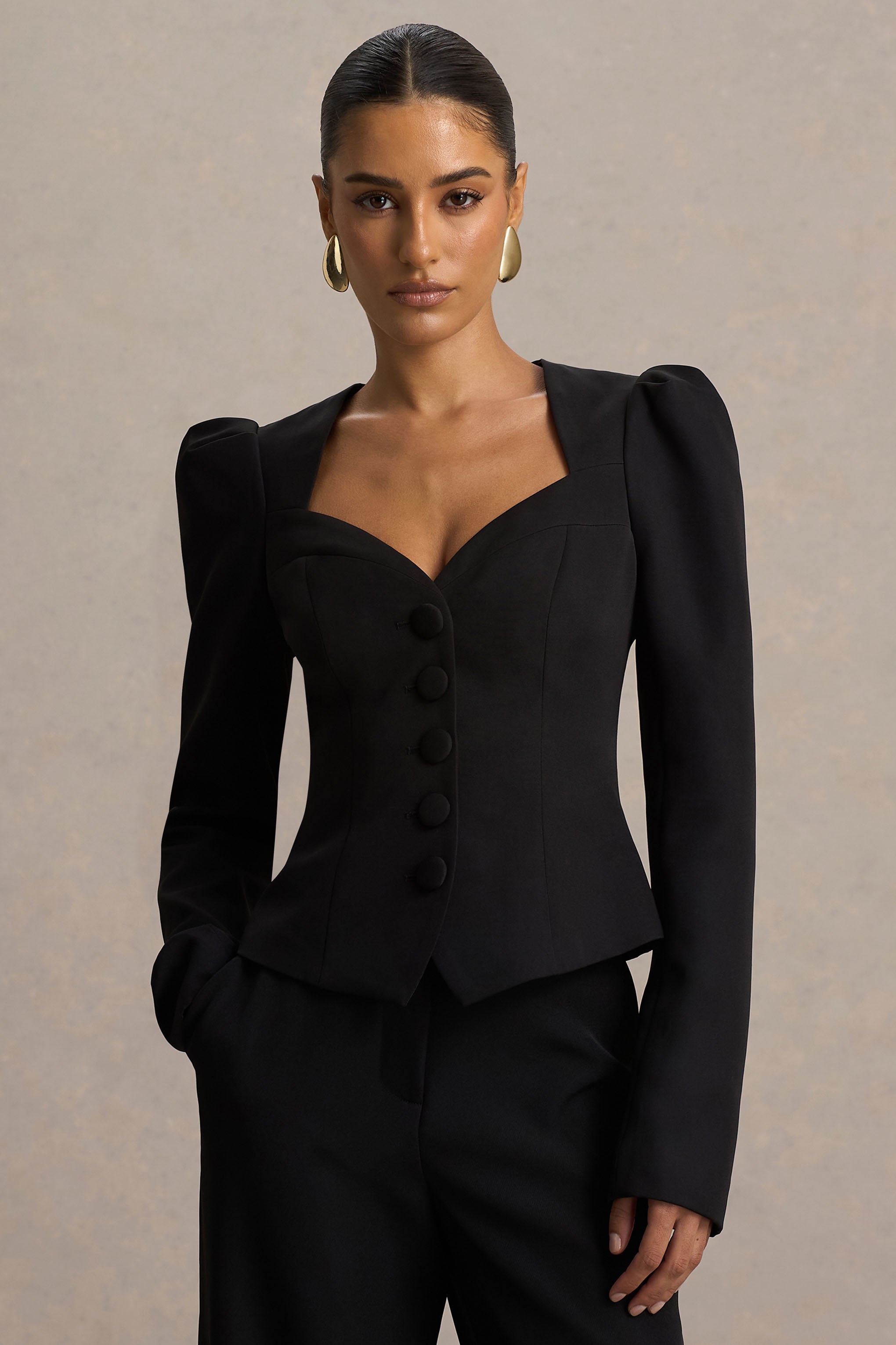 Olympia | Black Sweetheart-Neck Tailored Top – Club L London - USA