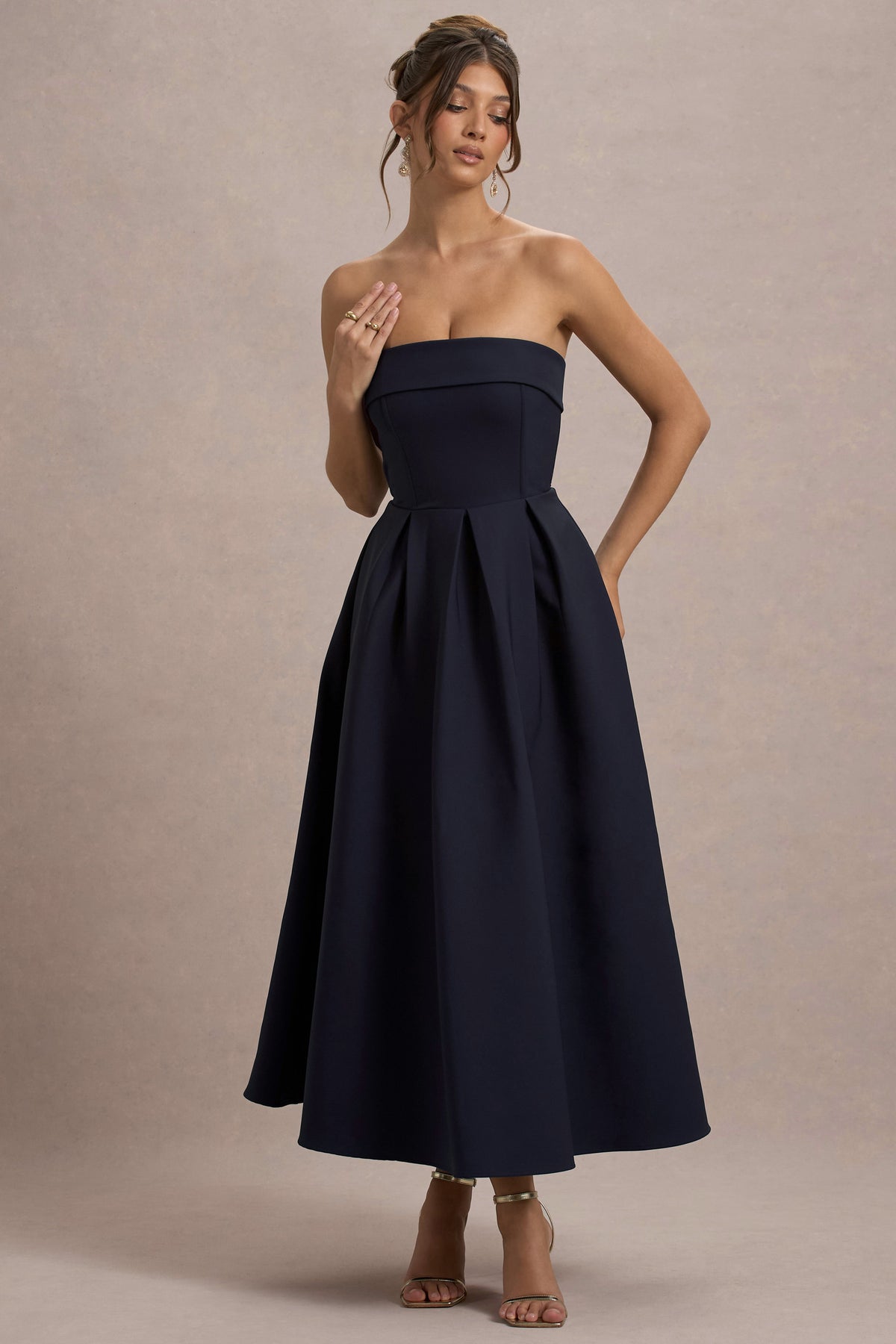 Annalise Navy Bandeau Skater Midi Dress Club L London - USA Annalise Navy Bandeau Skater Midi Dress Club L London - USA