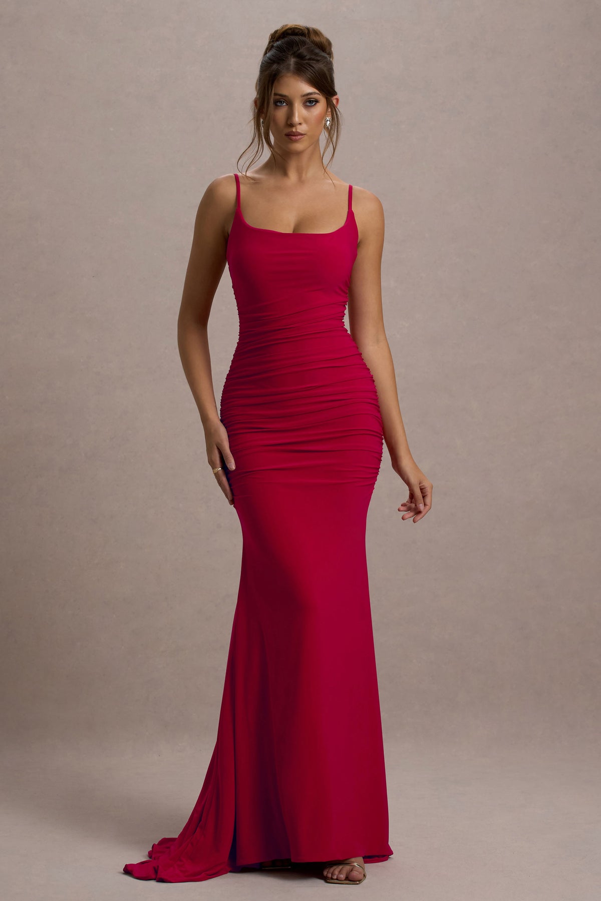 Adele | Red Ruched Fishtail Cami Maxi Dress US 0 / Red Adele | Red Ruched Fishtail Cami Maxi Dress US 0 / Red
