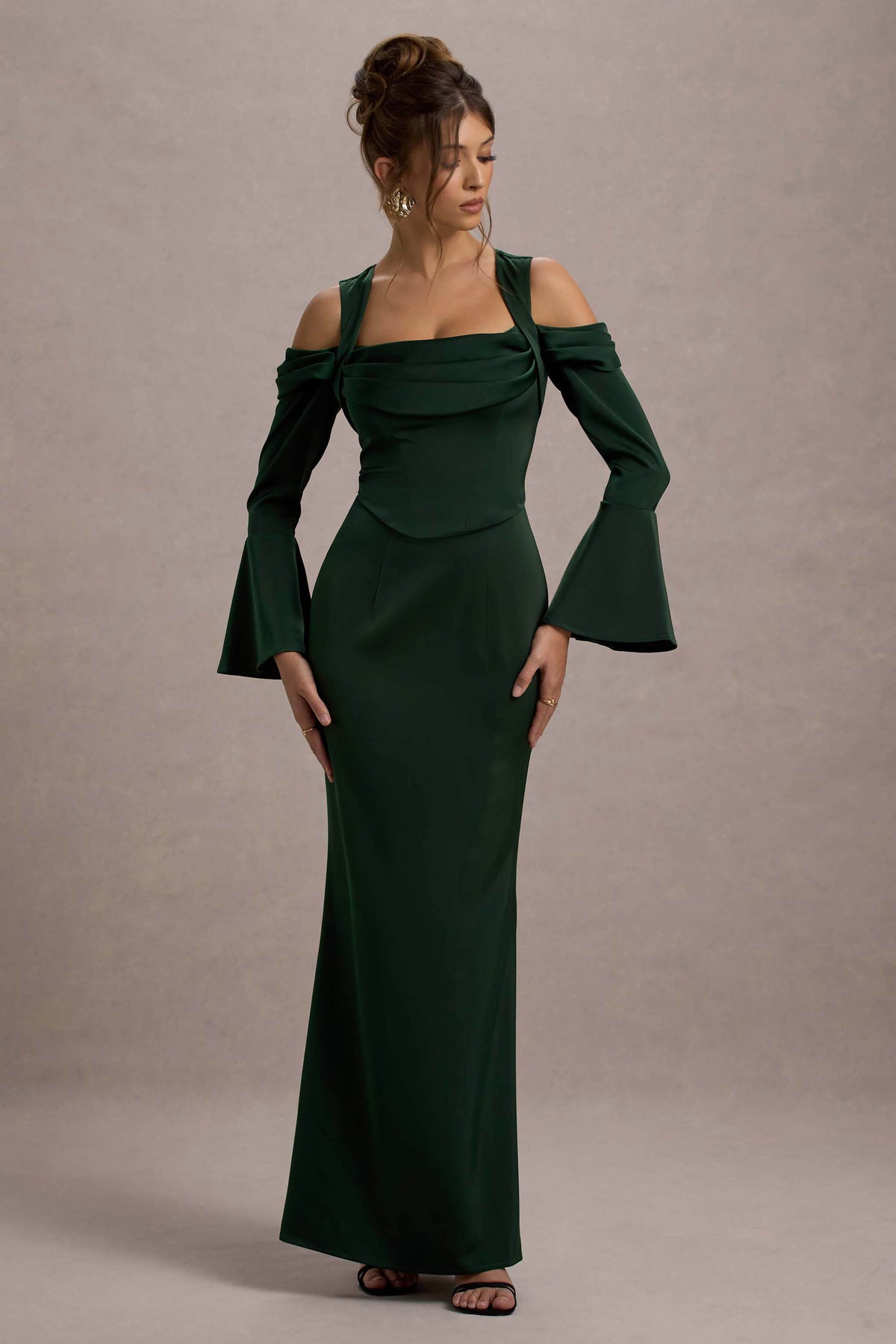 green emerald velvet dress Heartthrob Green Satin Draped Bardot Maxi Dress Club L London green emerald velvet dress Heartthrob Green Satin Draped Bardot Maxi Dress Club L London