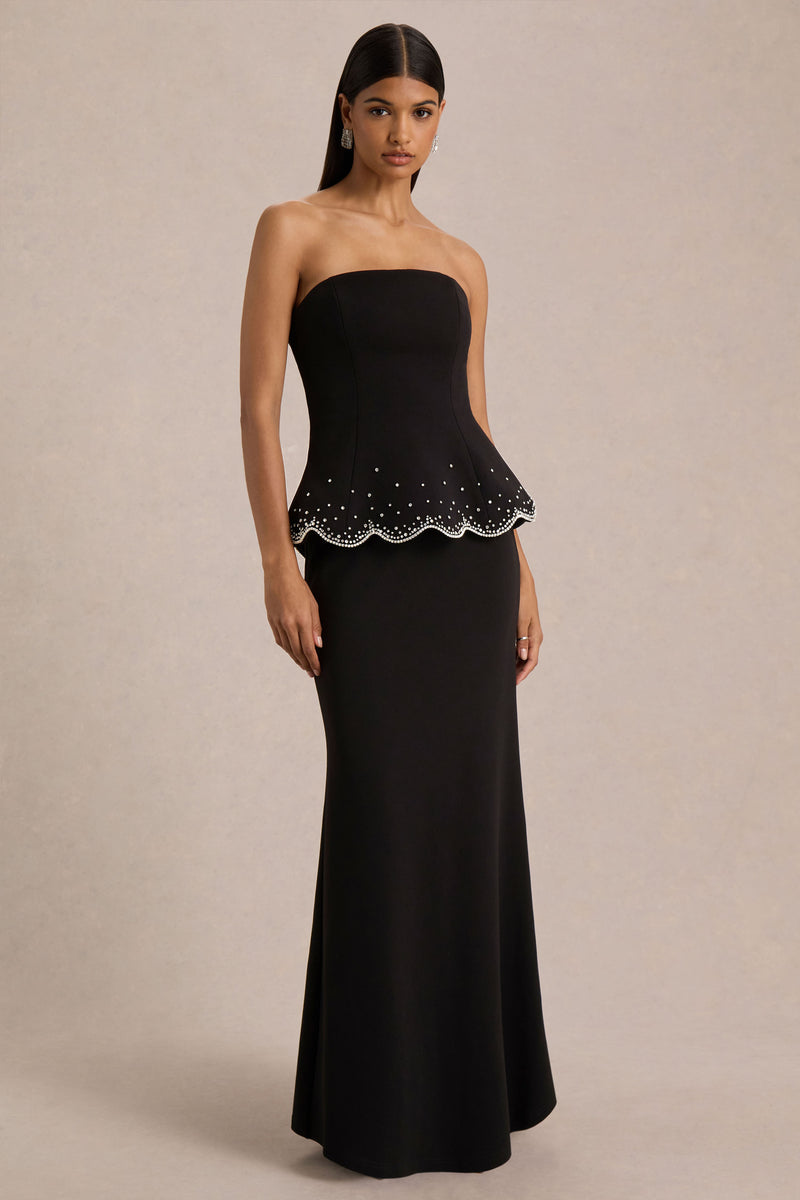 ohio black strapless corset maxi dress Summer Wedding Guest Dress | Manali Strapless Corset Maxi Dress - Black