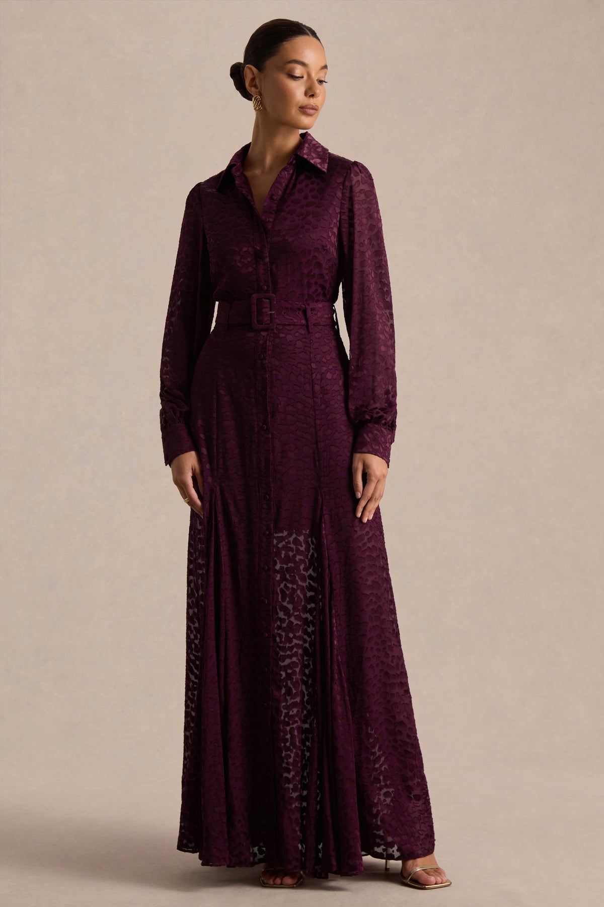 Kirsty | Purple Long Sleeve Shirt Dress With Full Skirt - UK 8 PLUM Kirsty | Purple Long Sleeve Shirt Dress With Full Skirt - UK 8 PLUM