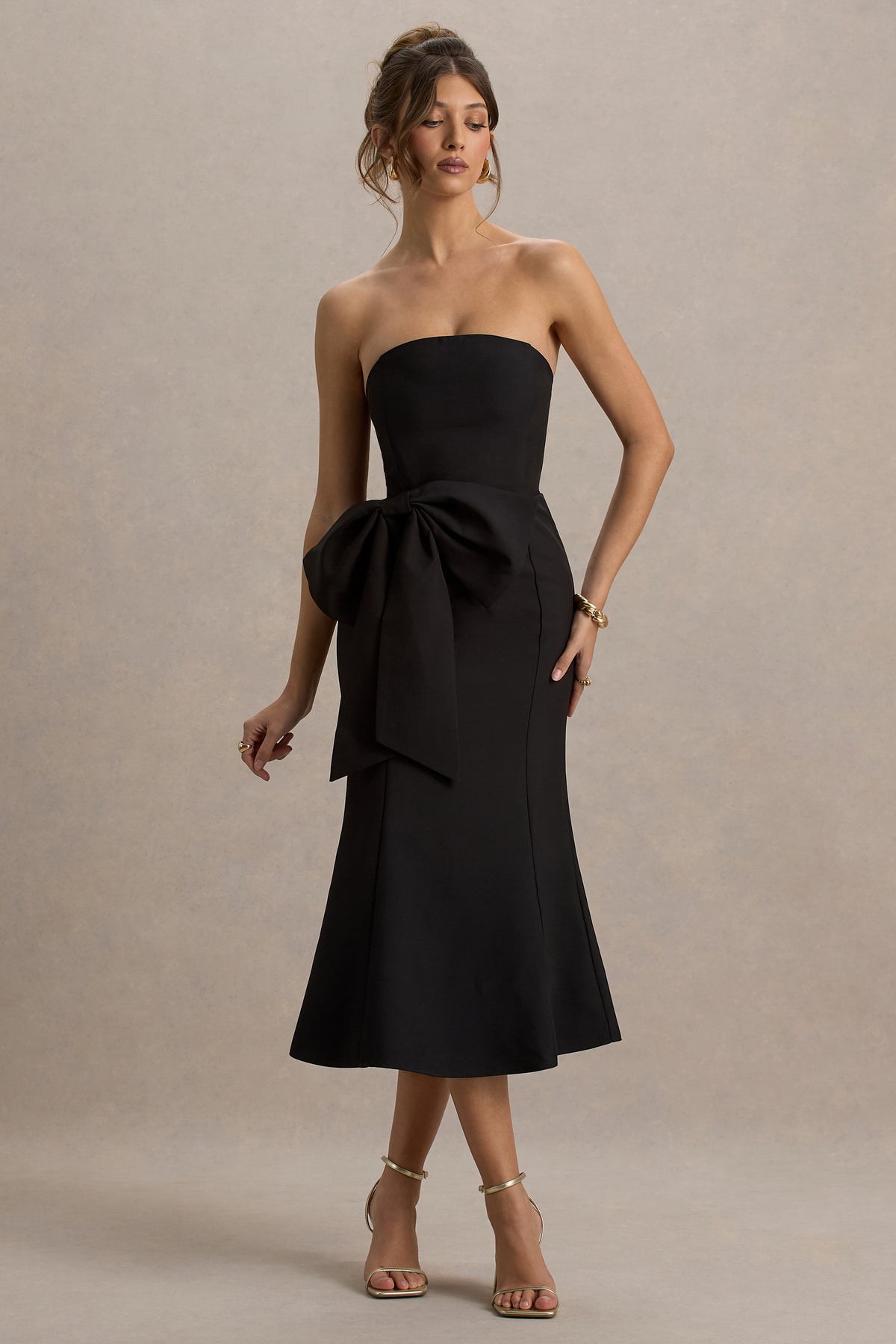 To Me | Black Bandeau Midi Dress With Oversized Bow - UK 6 Black To Me | Black Bandeau Midi Dress With Oversized Bow - UK 6 Black