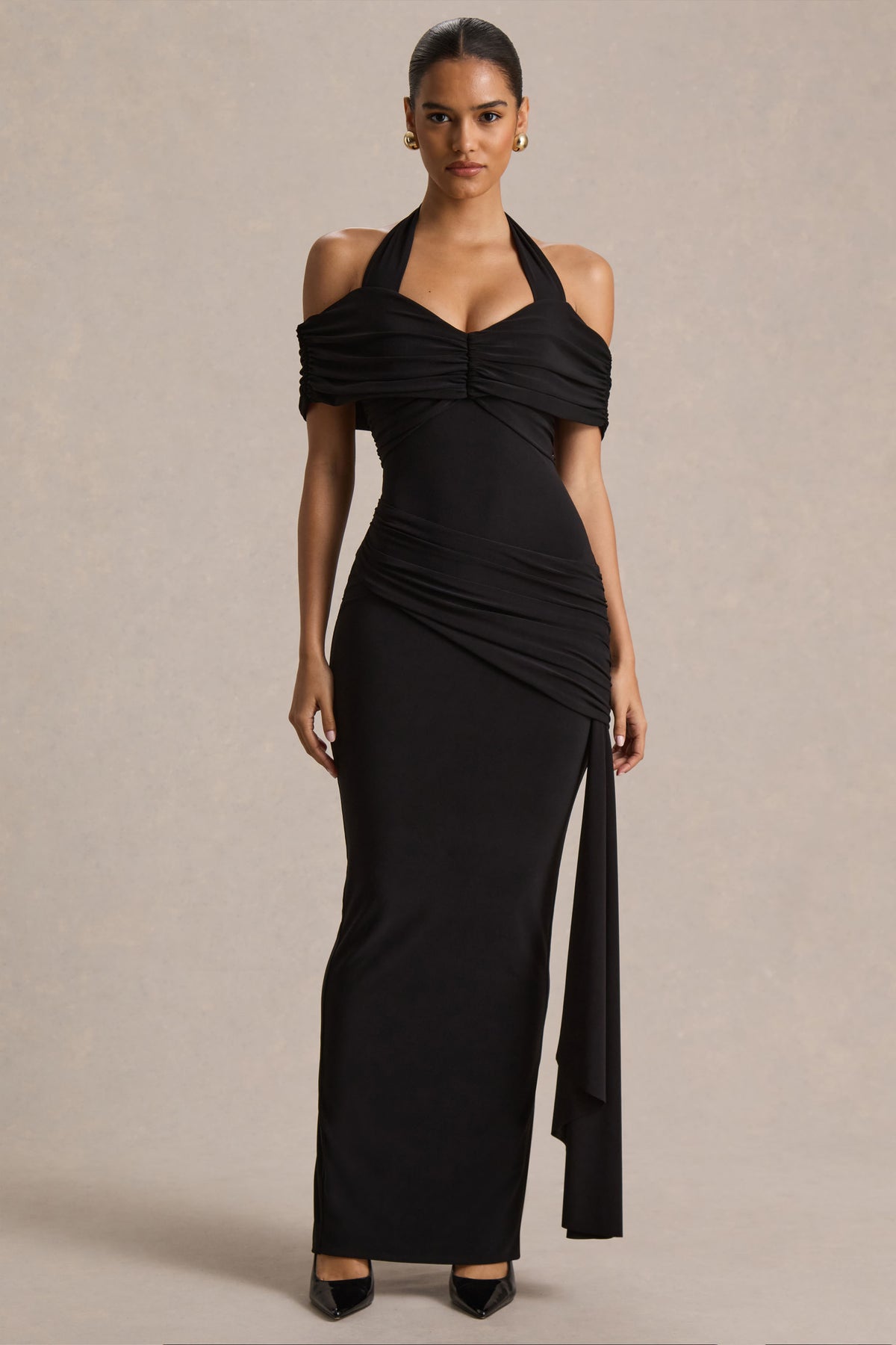 black bardot evening dress Estie Cotton Maxi Dress In Black