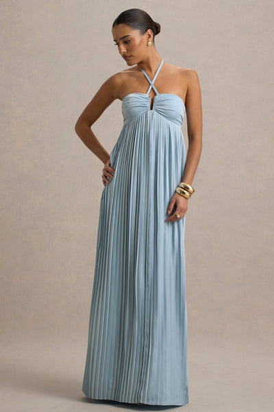 Elayne Powder Blue Halter-Neck Maxi Dress With Cut-Out Detail Club L London - USA Elayne Powder Blue Halter-Neck Maxi Dress With Cut-Out Detail Club L London - USA