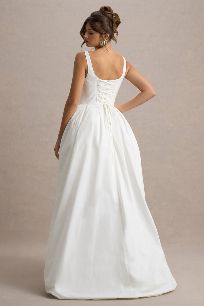 Infinite White Strappy Maxi Dress With Volume High-Low Skirt – Club L  London