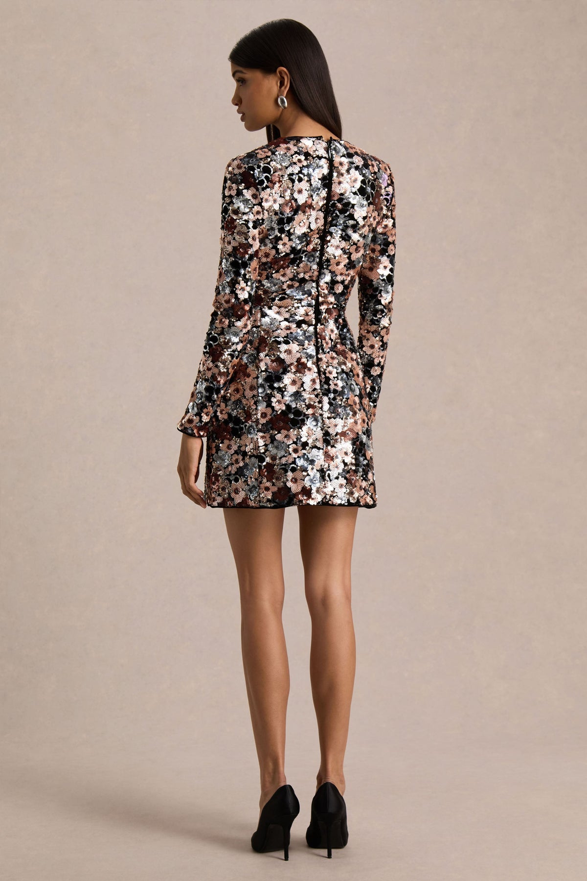 Adaline | Black Velvet & Embellished Sequin Floral Long-Sleeved Mini Dress - UK 8 multi Adaline | Black Velvet & Embellished Sequin Floral Long-Sleeved Mini Dress - UK 8 multi