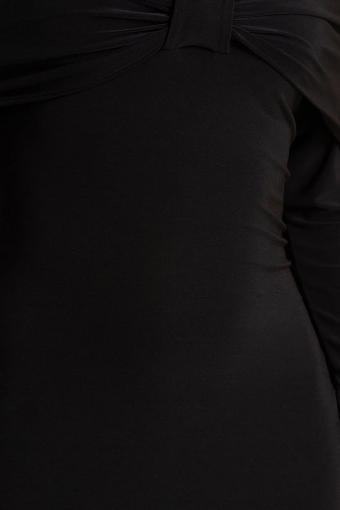 Spark Black Bardot-Neck Midi Dress With Bow Detail Club L London - USA Spark Black Bardot-Neck Midi Dress With Bow Detail Club L London - USA