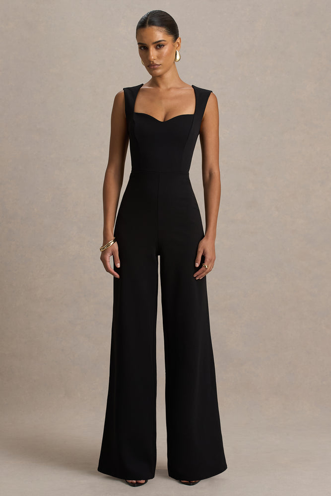 Everlee Black Sweetheart-Neck Jumpsuit – Club L London