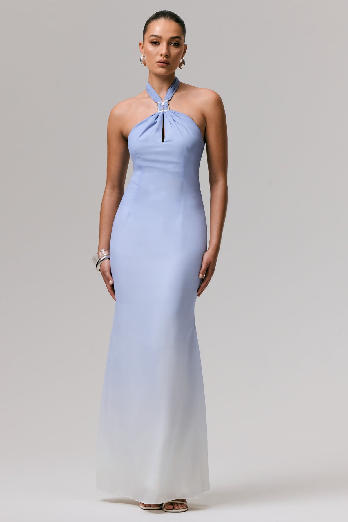 Sharni | BLUE Ombre Chiffon Halter-Neck Maxi Dress - UK 6 BLUE Ombre Sharni | BLUE Ombre Chiffon Halter-Neck Maxi Dress - UK 6 BLUE Ombre