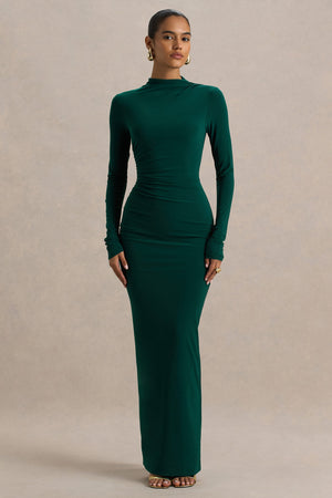 long green bodycon dress Eden | Bottle High-Neck Maxi With Ruched Detailing Order now before its Inspired Princess Bride Buttercup Size:Medium: Fits US 8-10/ UK 12-14 10/M