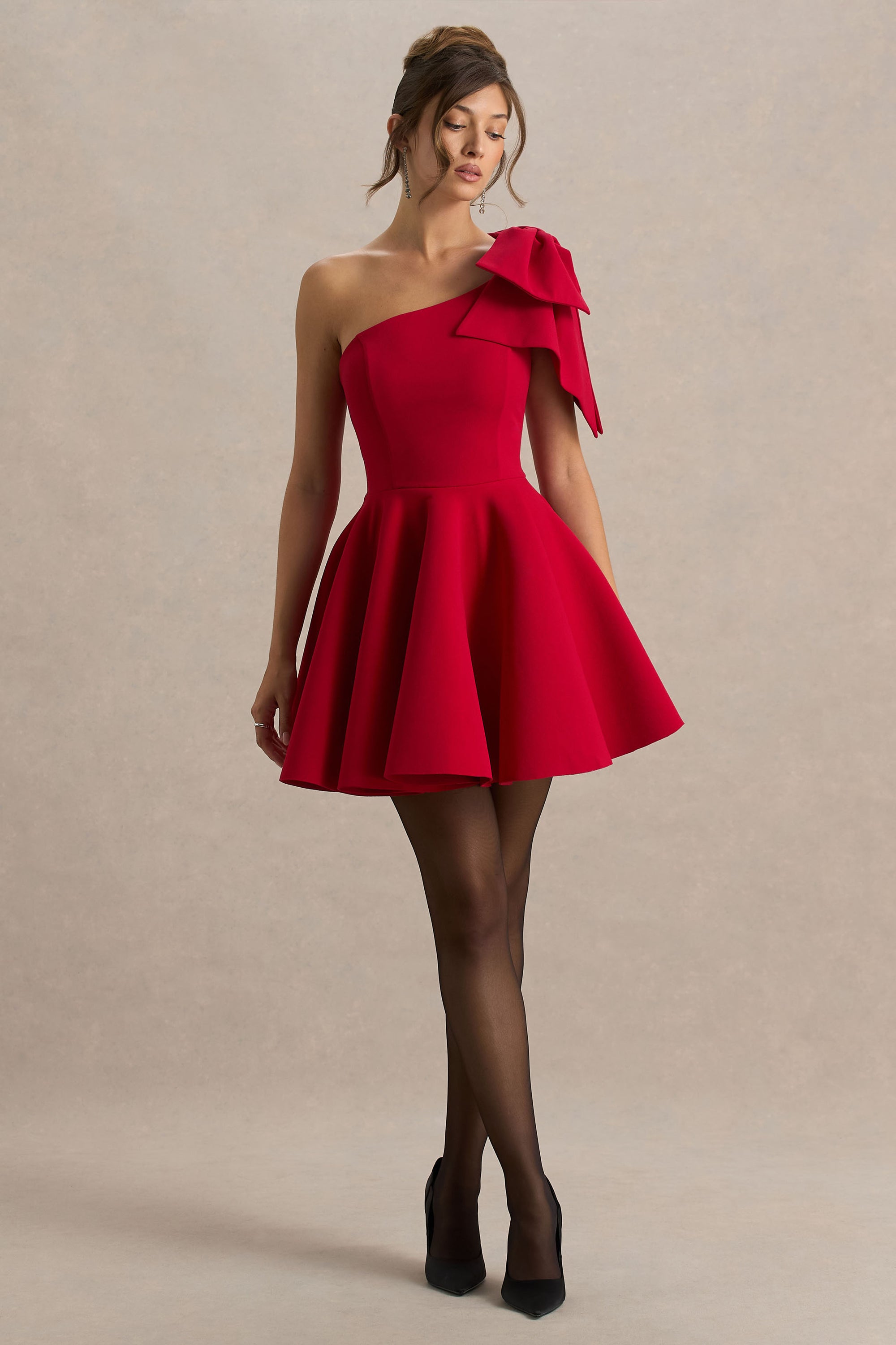 timeless romance ruched asymmetric satin mini dress in red Red Dresses & Outfits | Party & Occasion Styles