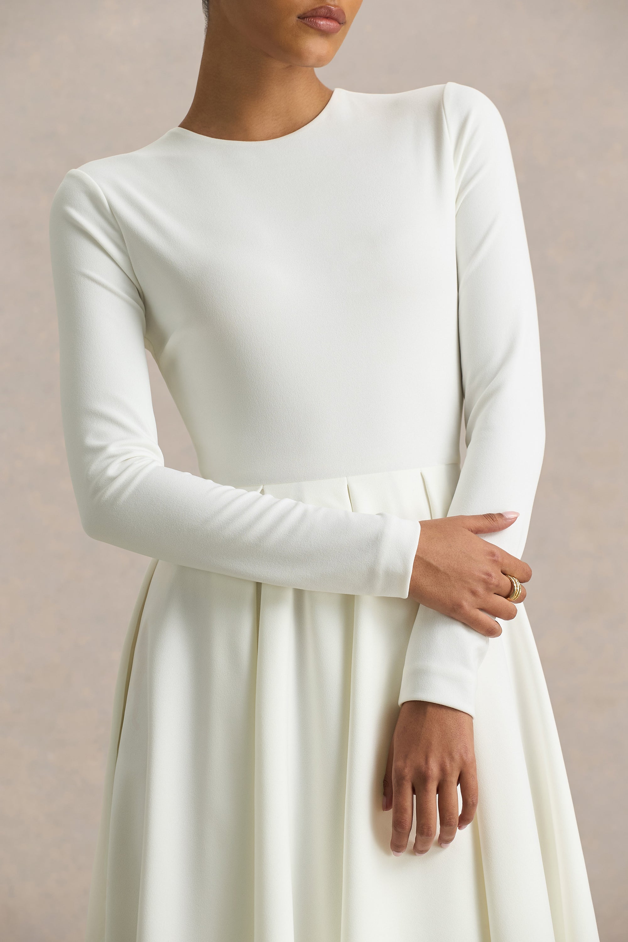 cream long sleeve midi dress Riley Cream White Draped Tulle Maxi Dress, L / White