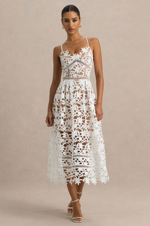 Zuri | White Lace Sweetheart Midi Dress With Cami Straps – Club L