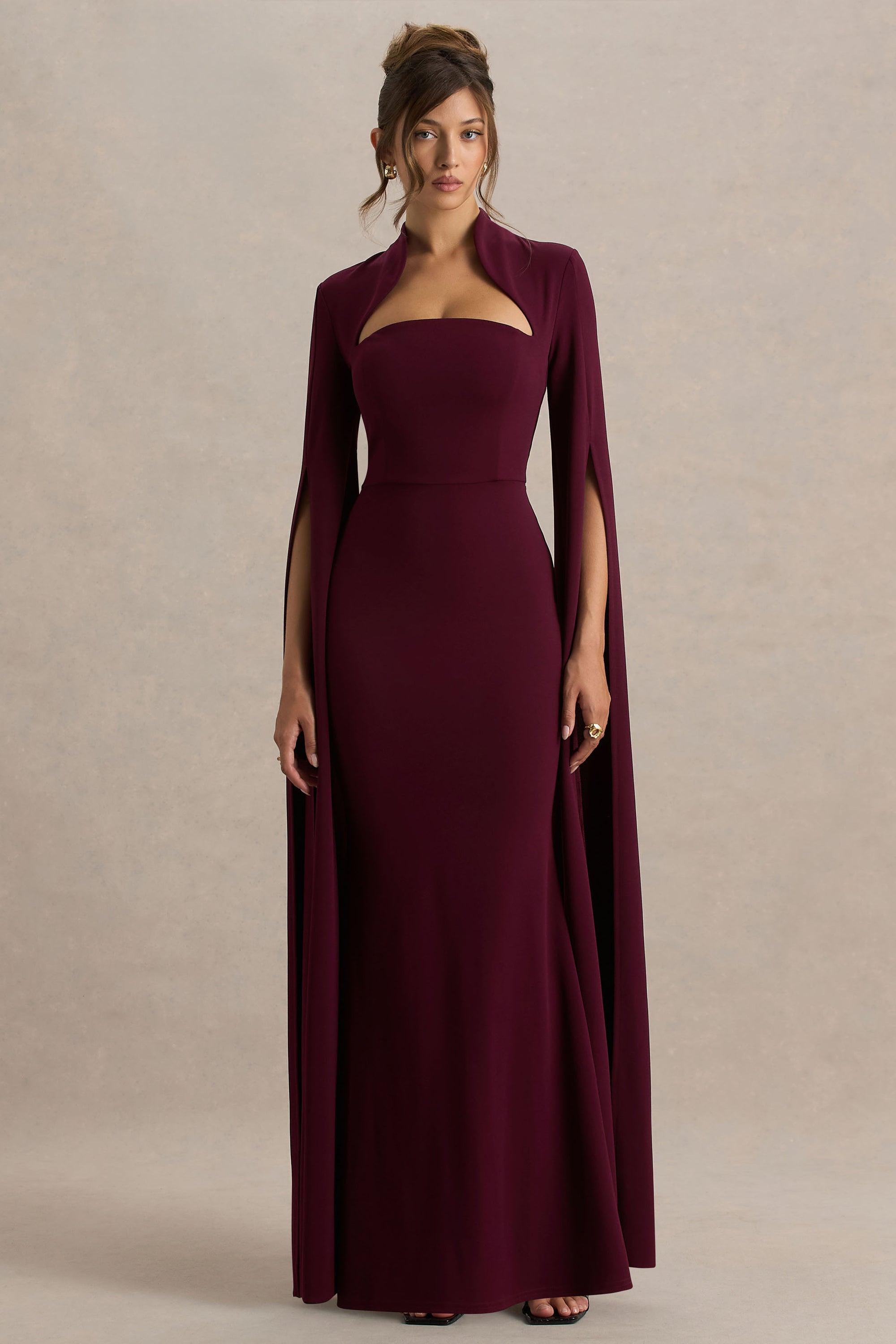 burgundy evening dresses with sleeves Azazie Norah