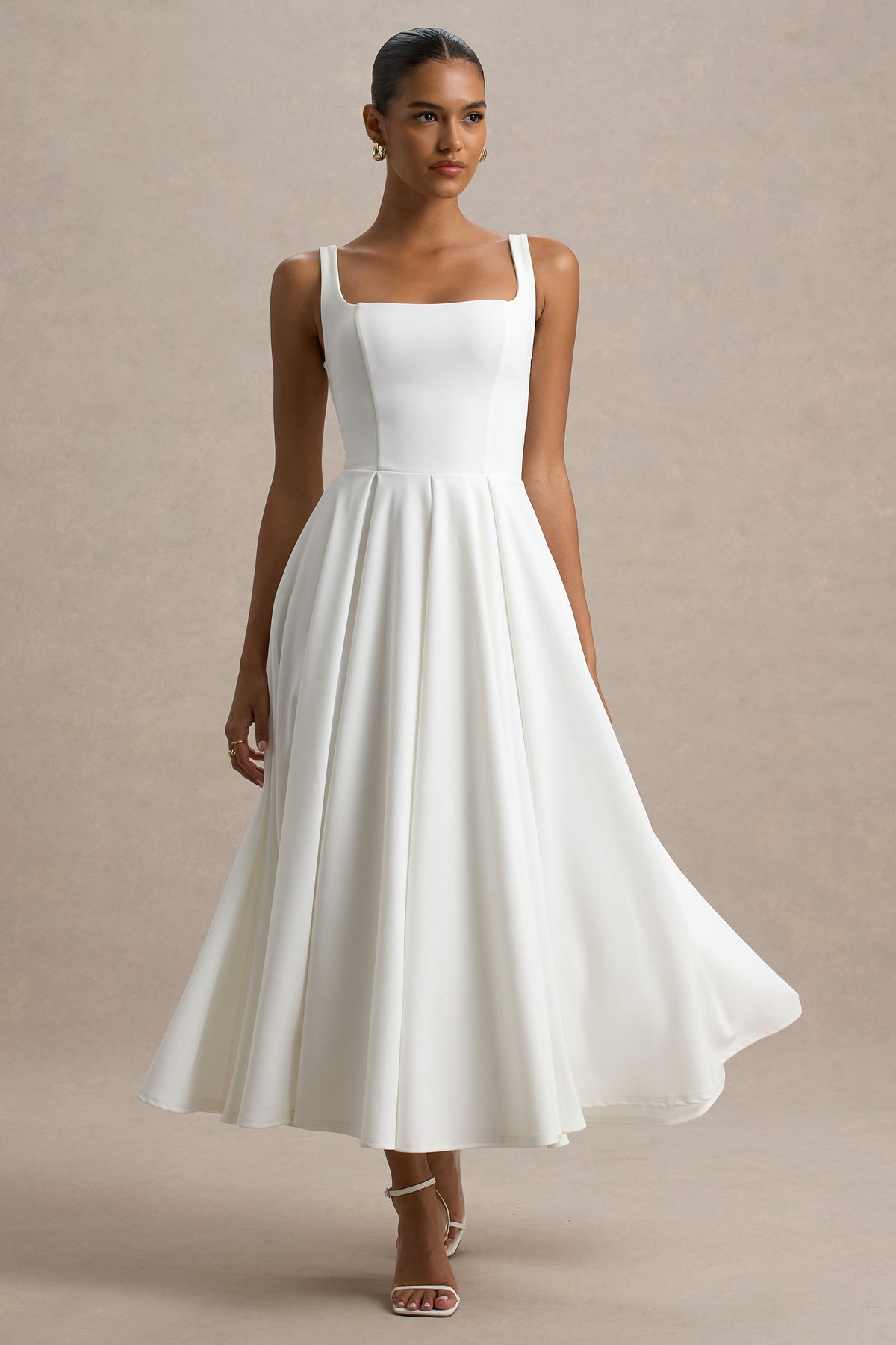 Parina White Strappy Volume-Hem Midi Dress Club L London - USA Parina White Strappy Volume-Hem Midi Dress Club L London - USA