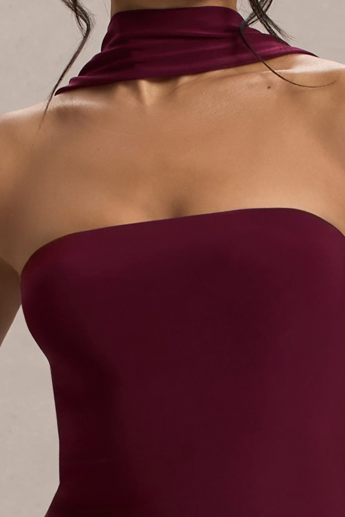 Nobu | Burgundy Bandeau Maxi Dress With Halter-Collar - UK 6 Burgundy Nobu | Burgundy Bandeau Maxi Dress With Halter-Collar - UK 6 Burgundy
