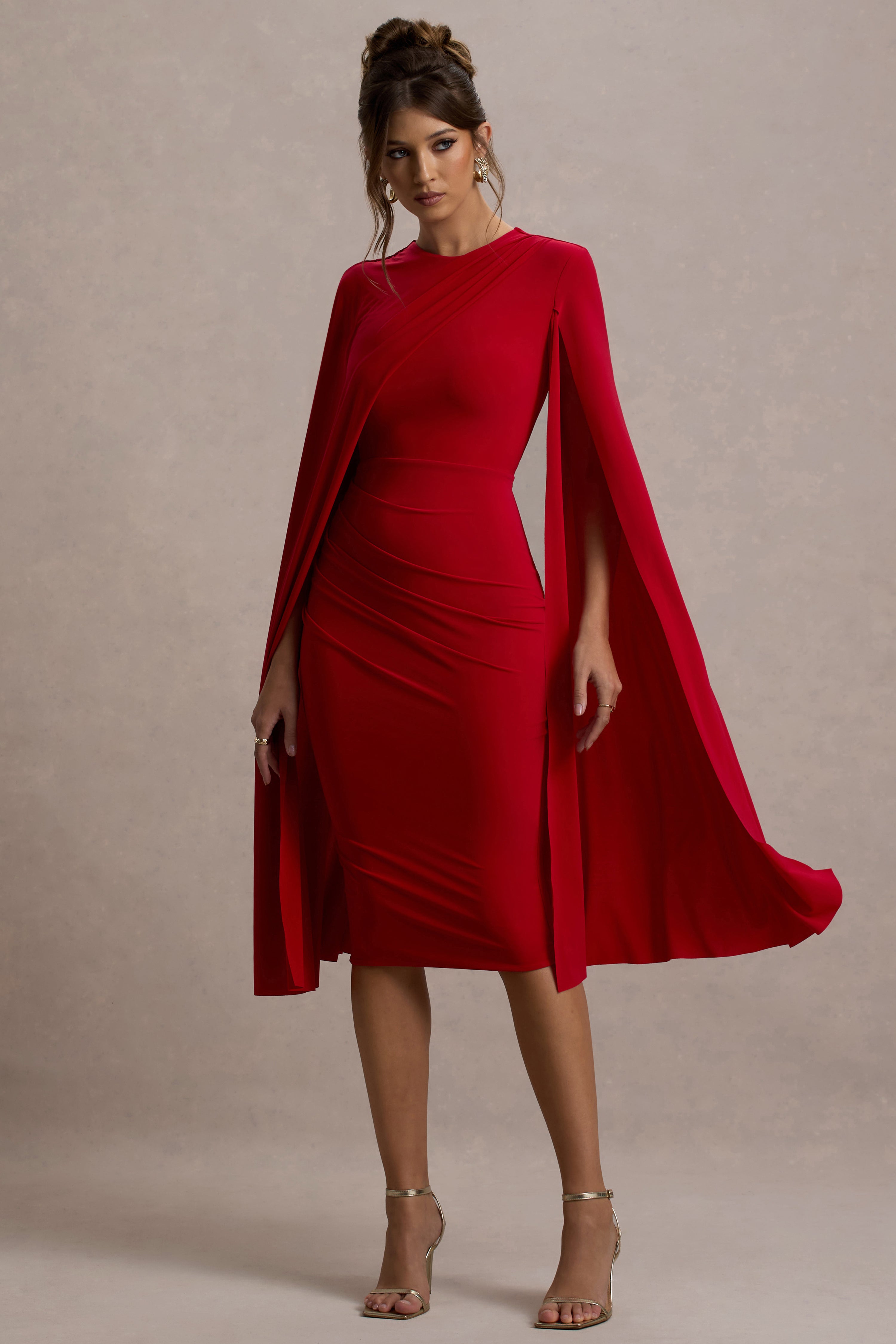 Marysol | Red Asymmetric Cape Midi Dress – Club L London - USA