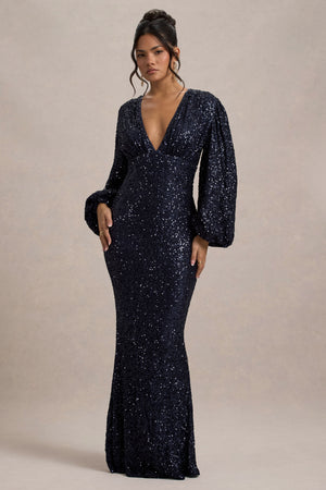 cariela midi dress plunge neck satin dress in navy CARIELA MIDI DRESS - PLUNGE NECK SATIN DRESS IN