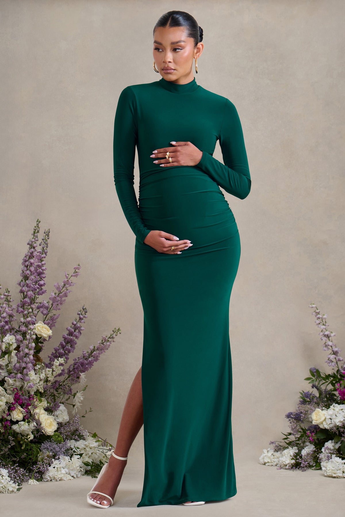Alejandra Green Maternity Long Sleeve High Neck Maxi Dress Club L London - USA Alejandra Green Maternity Long Sleeve High Neck Maxi Dress Club L London - USA