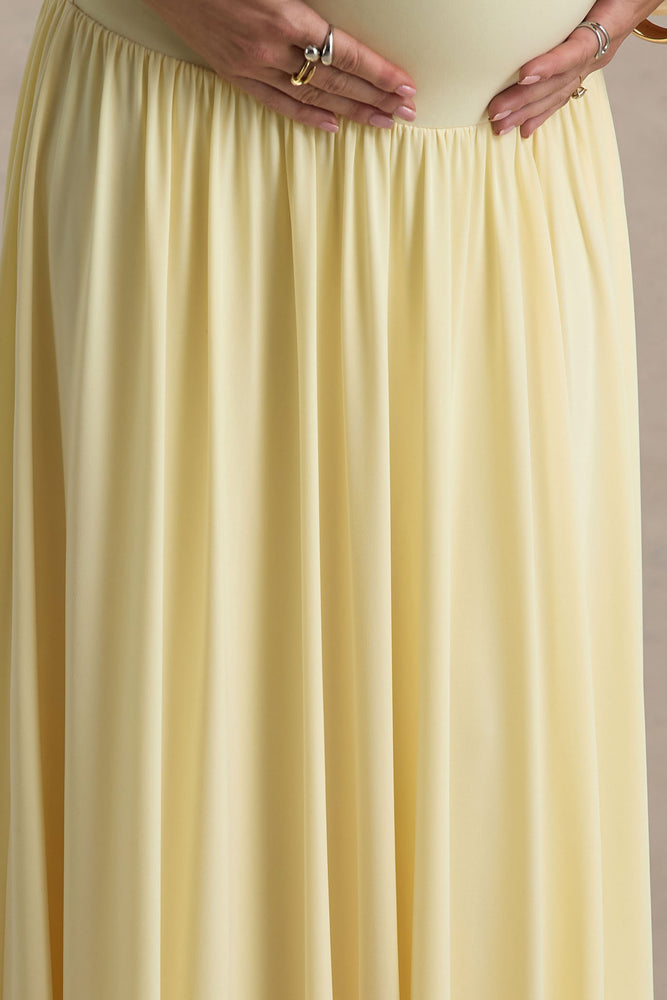 Outline | Lemon Crew-Neck Maternity Maxi Dress with Pleated Skirt - UK 16 Lemon Outline | Lemon Crew-Neck Maternity Maxi Dress with Pleated Skirt - UK 16 Lemon