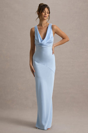Alesso | Powder Blue Satin Cowl-Neck Slip-Maxi Dress – Club L London