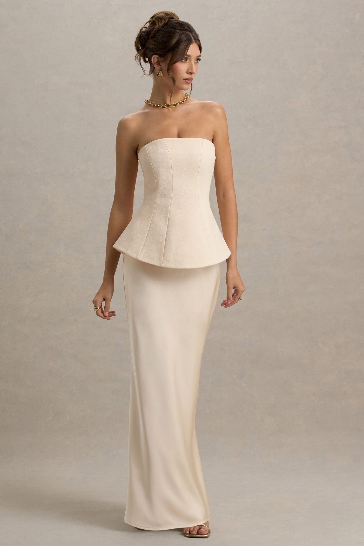 Ohio | Champagne Strapless Corset Maxi Dress - UK 6 Champagne Ohio | Champagne Strapless Corset Maxi Dress - UK 6 Champagne